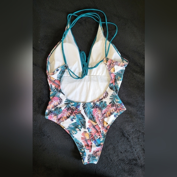 Shein Womens Teal Swimsuitv With Feather Print Size XL - Picture 3 of 4